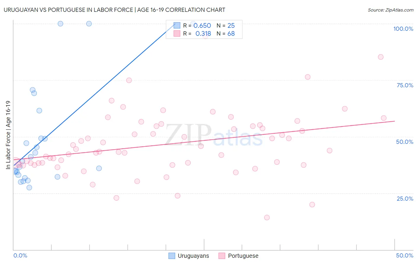 Uruguayan vs Portuguese In Labor Force | Age 16-19