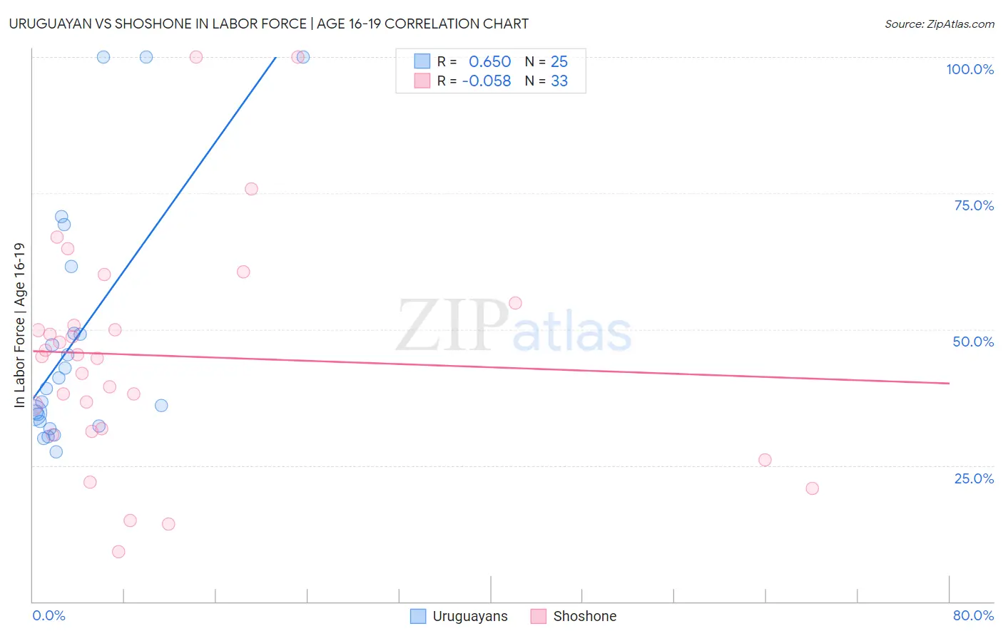 Uruguayan vs Shoshone In Labor Force | Age 16-19
