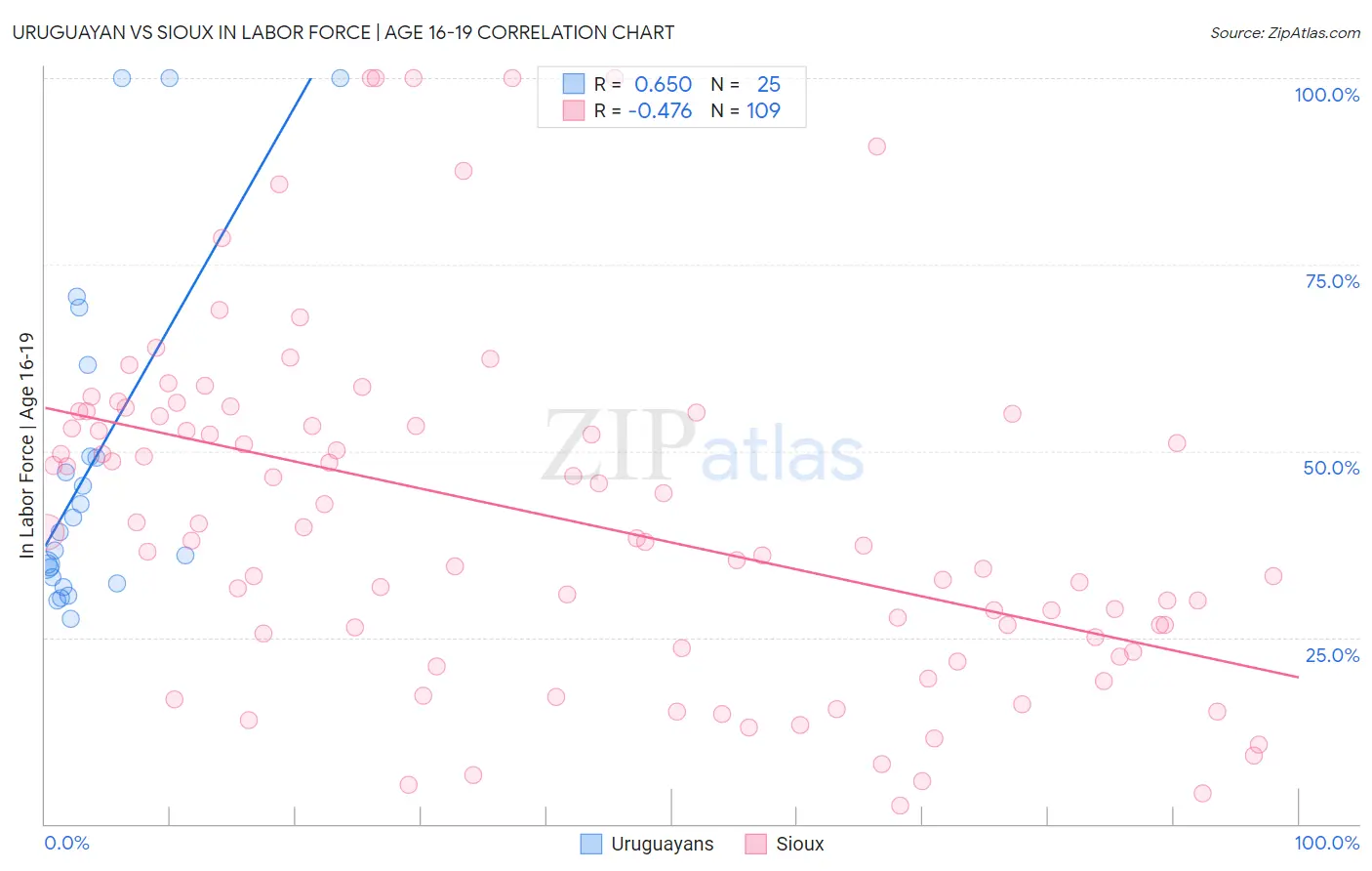 Uruguayan vs Sioux In Labor Force | Age 16-19