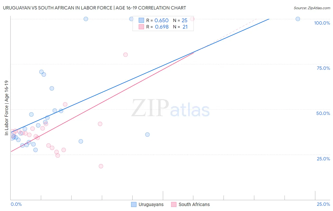 Uruguayan vs South African In Labor Force | Age 16-19