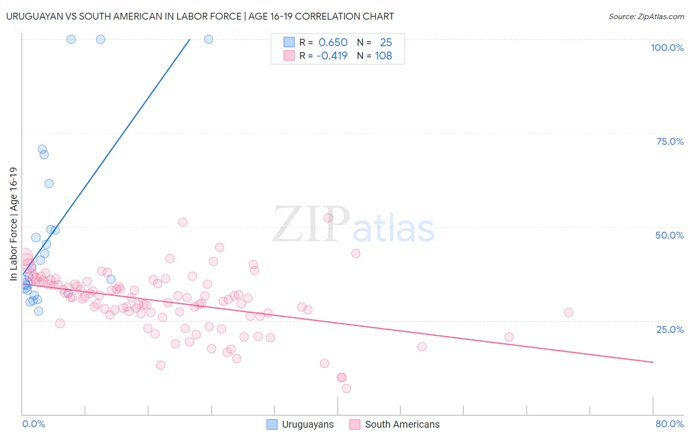 Uruguayan vs South American In Labor Force | Age 16-19