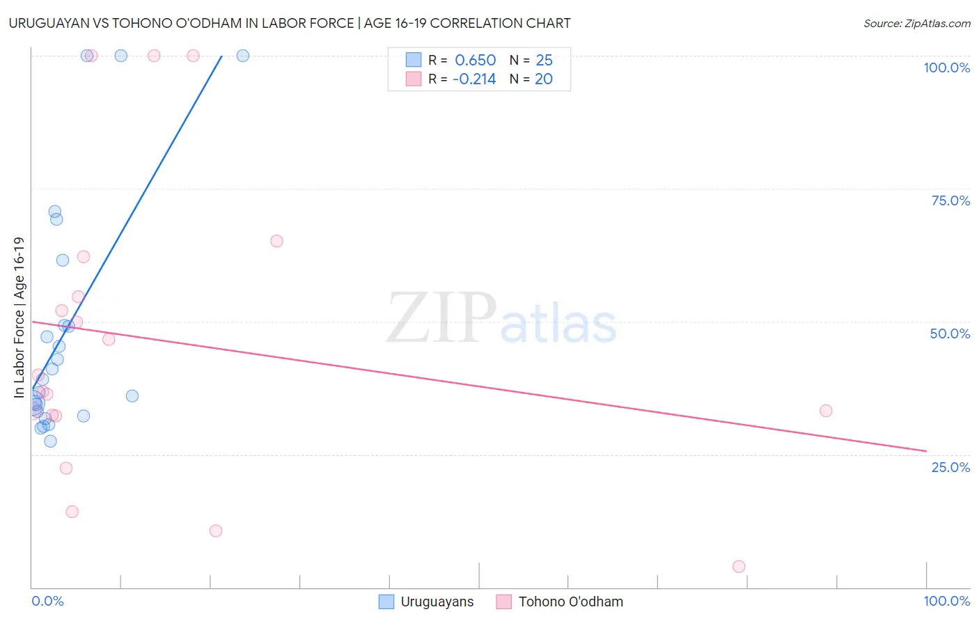 Uruguayan vs Tohono O'odham In Labor Force | Age 16-19