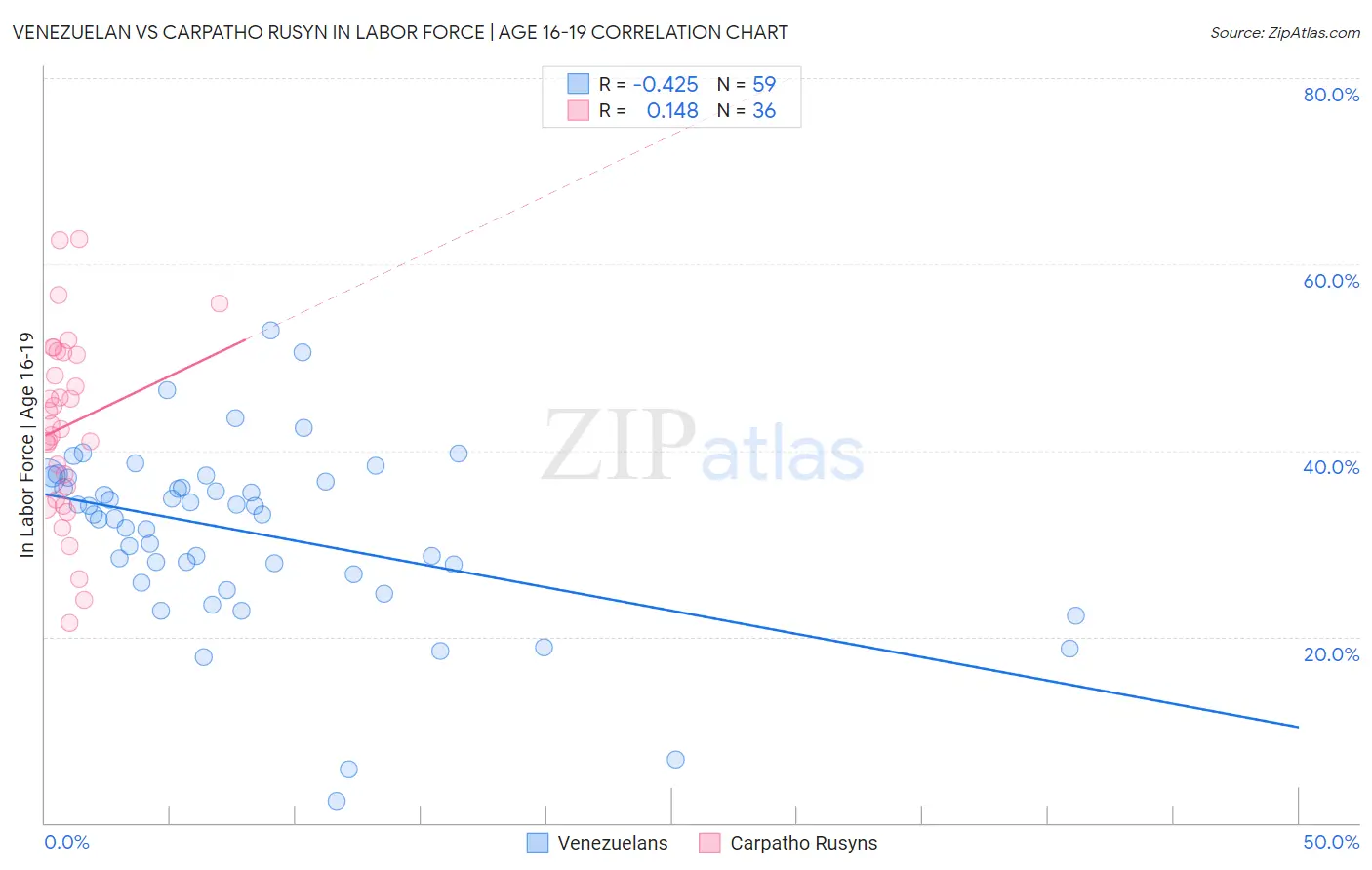 Venezuelan vs Carpatho Rusyn In Labor Force | Age 16-19