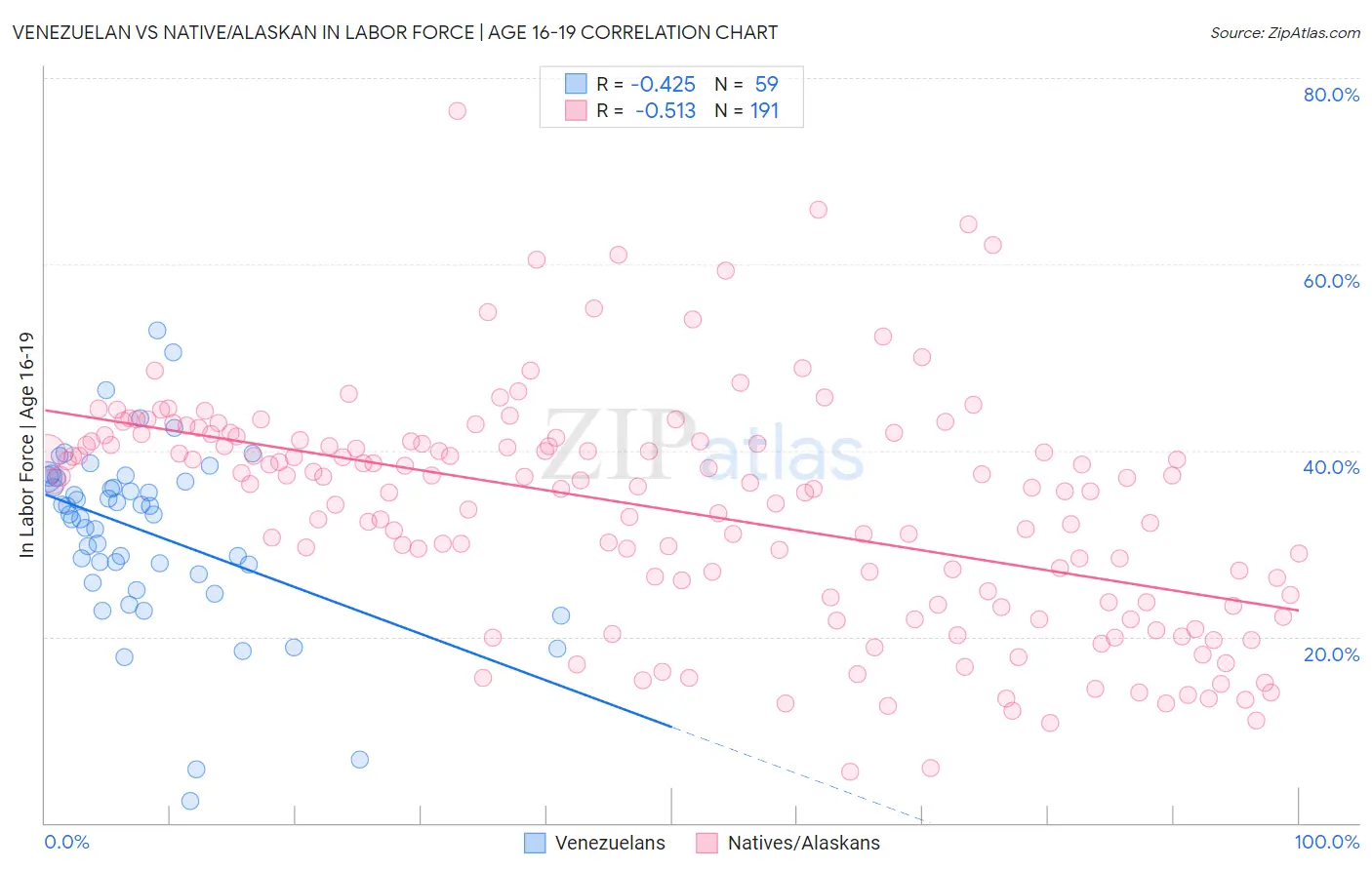 Venezuelan vs Native/Alaskan In Labor Force | Age 16-19