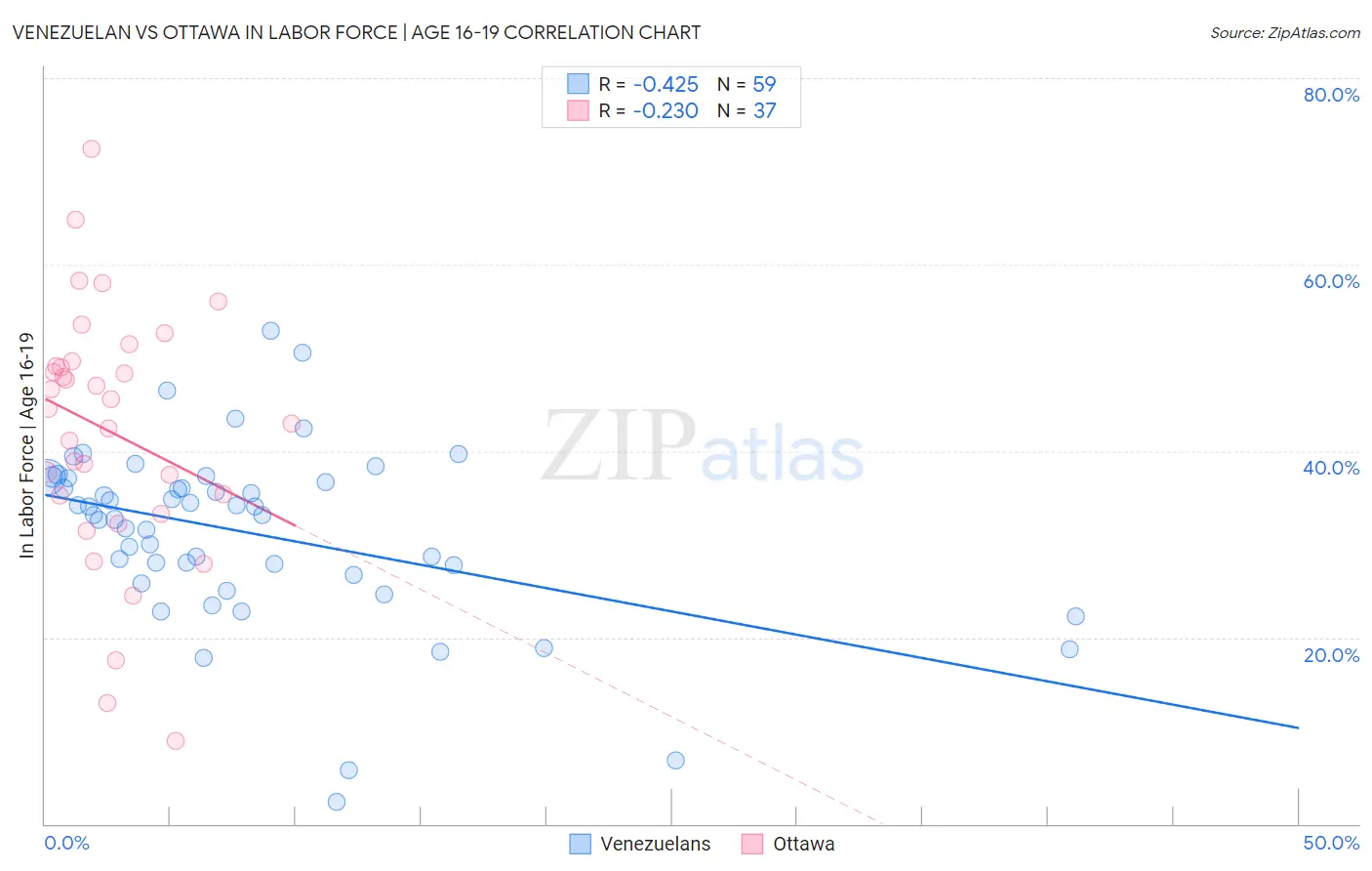 Venezuelan vs Ottawa In Labor Force | Age 16-19