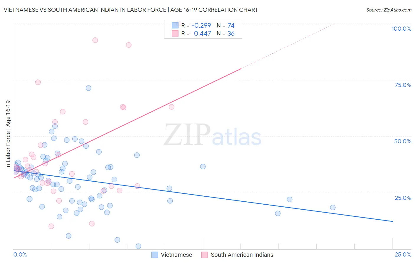 Vietnamese vs South American Indian In Labor Force | Age 16-19