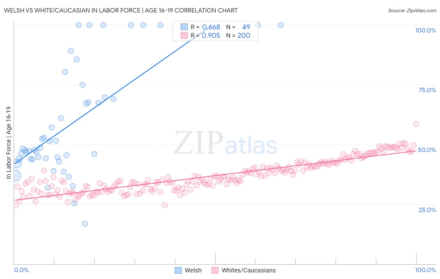 Welsh vs White/Caucasian In Labor Force | Age 16-19