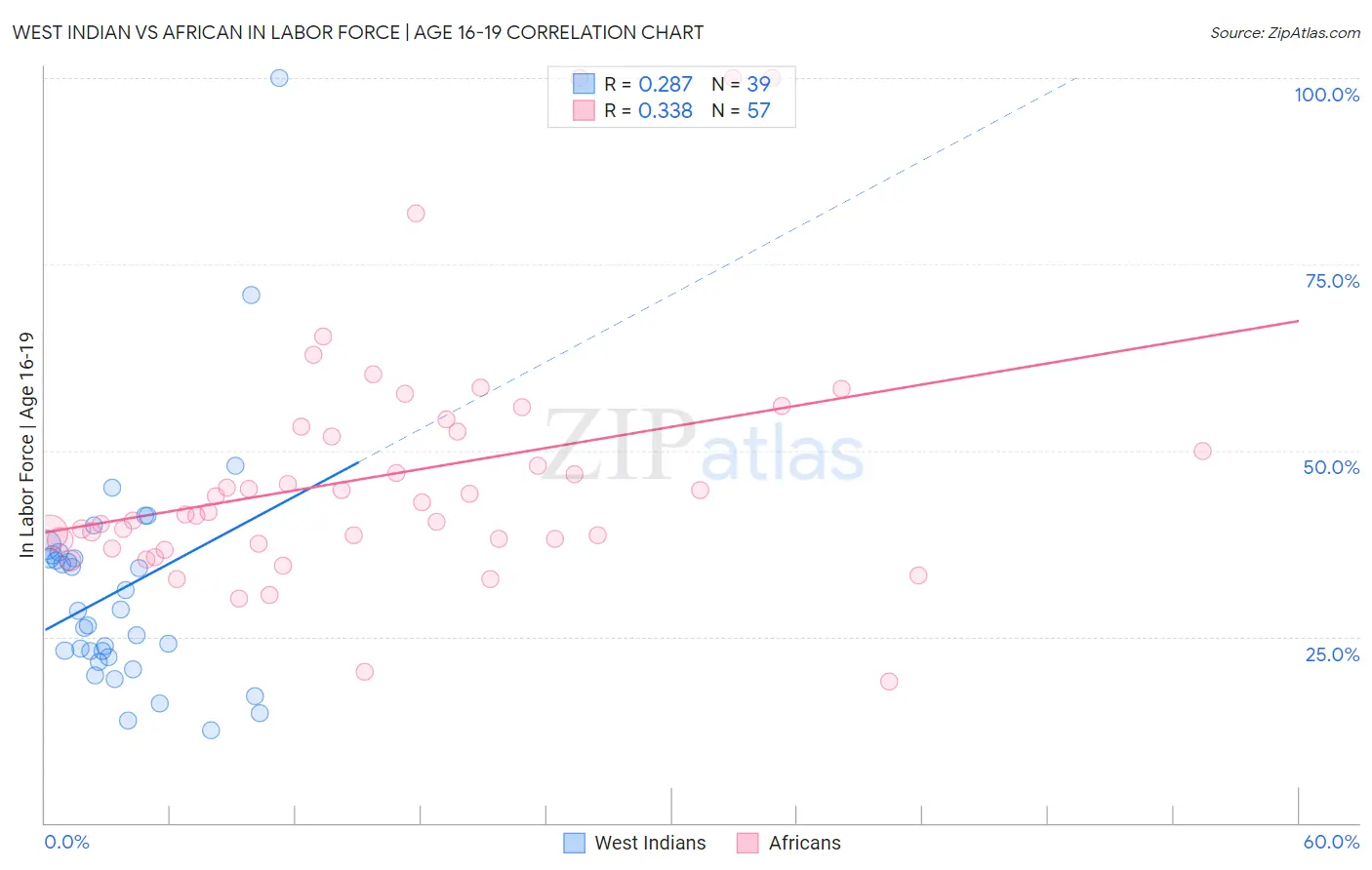 West Indian vs African In Labor Force | Age 16-19