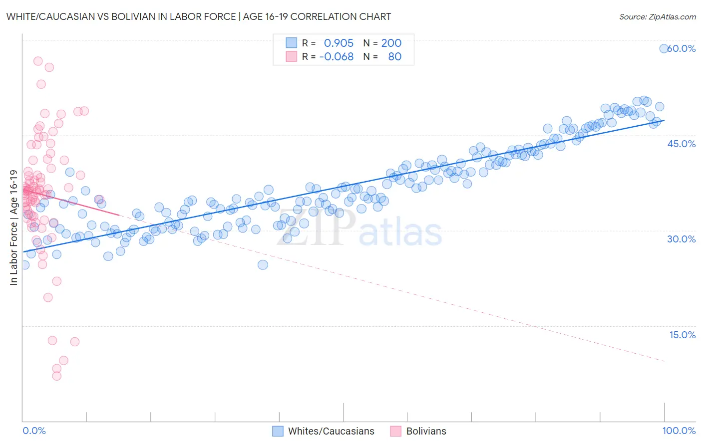 White/Caucasian vs Bolivian In Labor Force | Age 16-19
