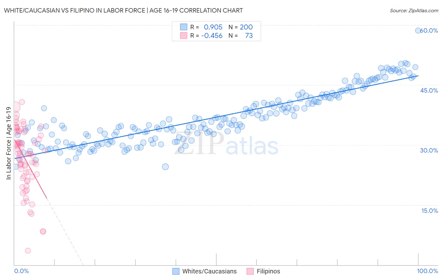 White/Caucasian vs Filipino In Labor Force | Age 16-19