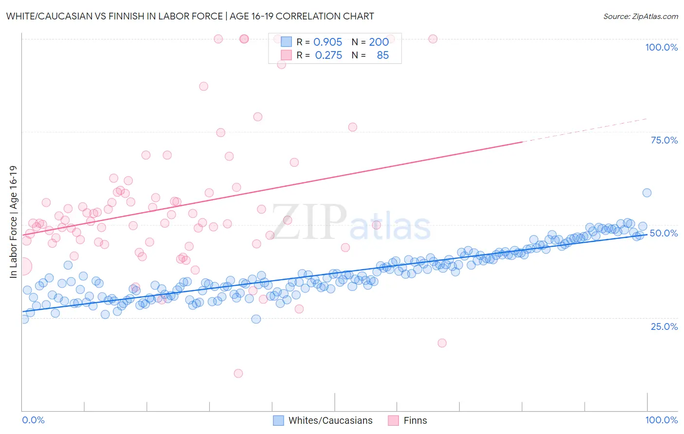 White/Caucasian vs Finnish In Labor Force | Age 16-19
