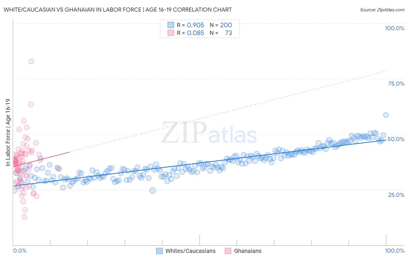 White/Caucasian vs Ghanaian In Labor Force | Age 16-19