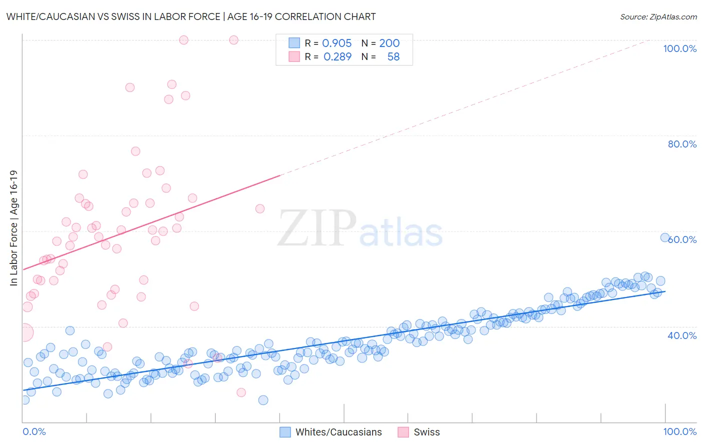 White/Caucasian vs Swiss In Labor Force | Age 16-19