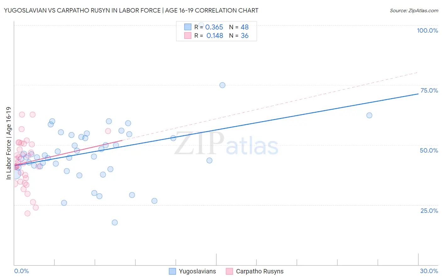 Yugoslavian vs Carpatho Rusyn In Labor Force | Age 16-19