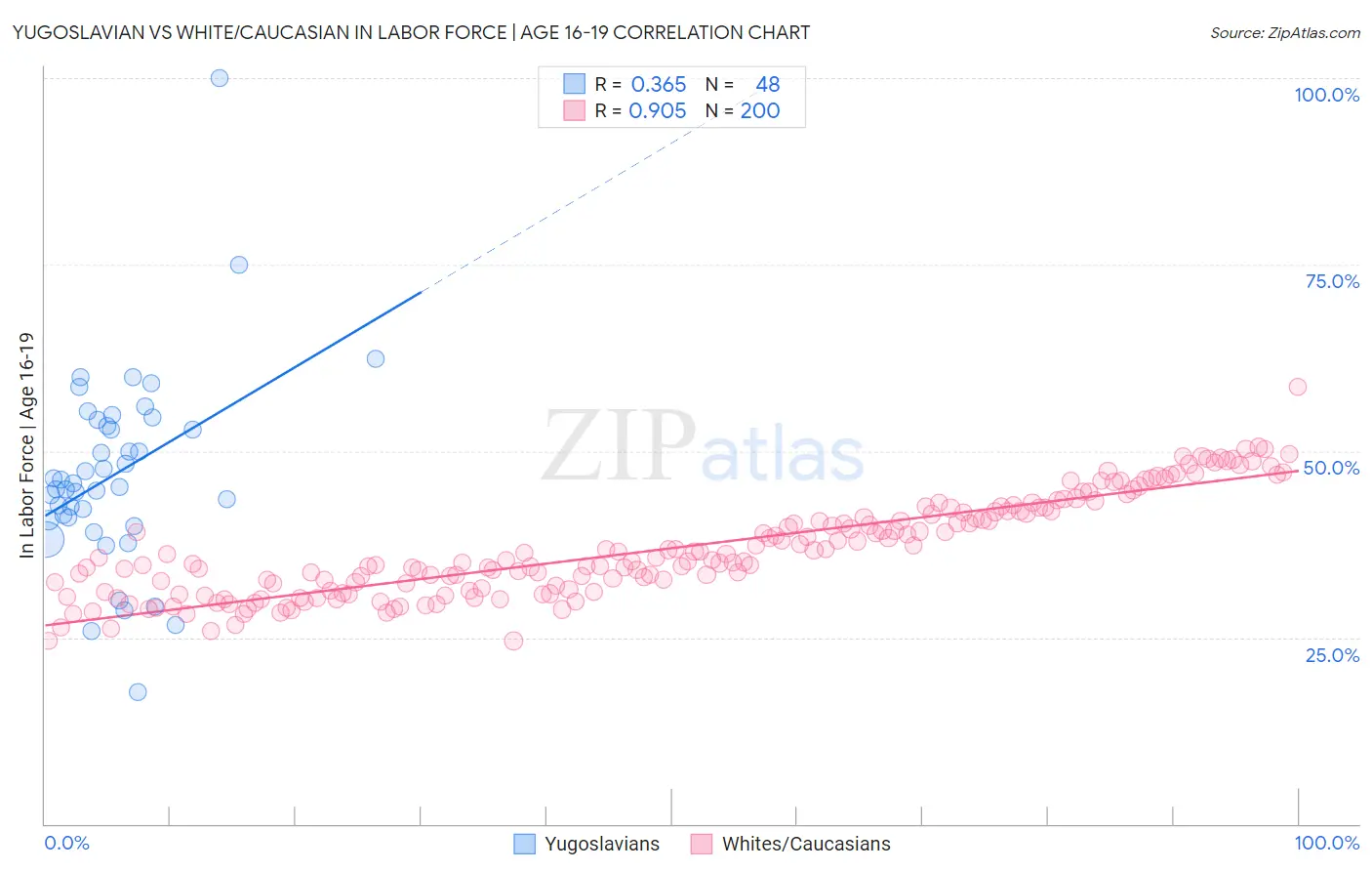 Yugoslavian vs White/Caucasian In Labor Force | Age 16-19