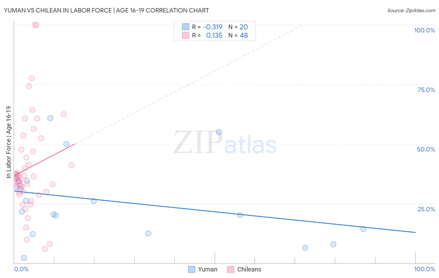 Yuman vs Chilean In Labor Force | Age 16-19