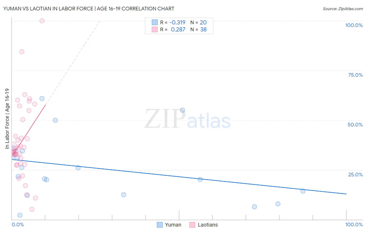 Yuman vs Laotian In Labor Force | Age 16-19