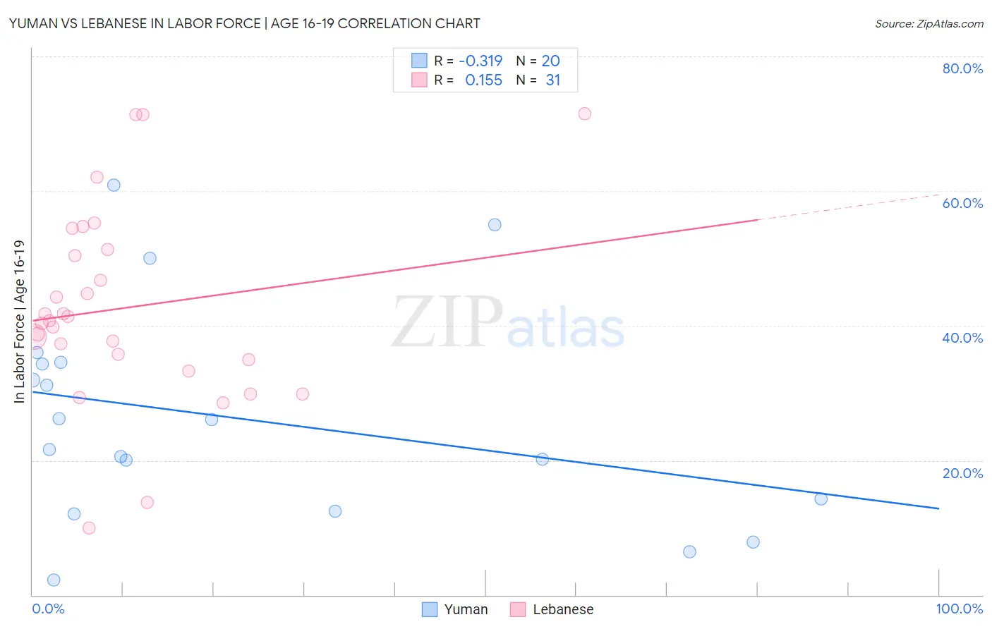 Yuman vs Lebanese In Labor Force | Age 16-19
