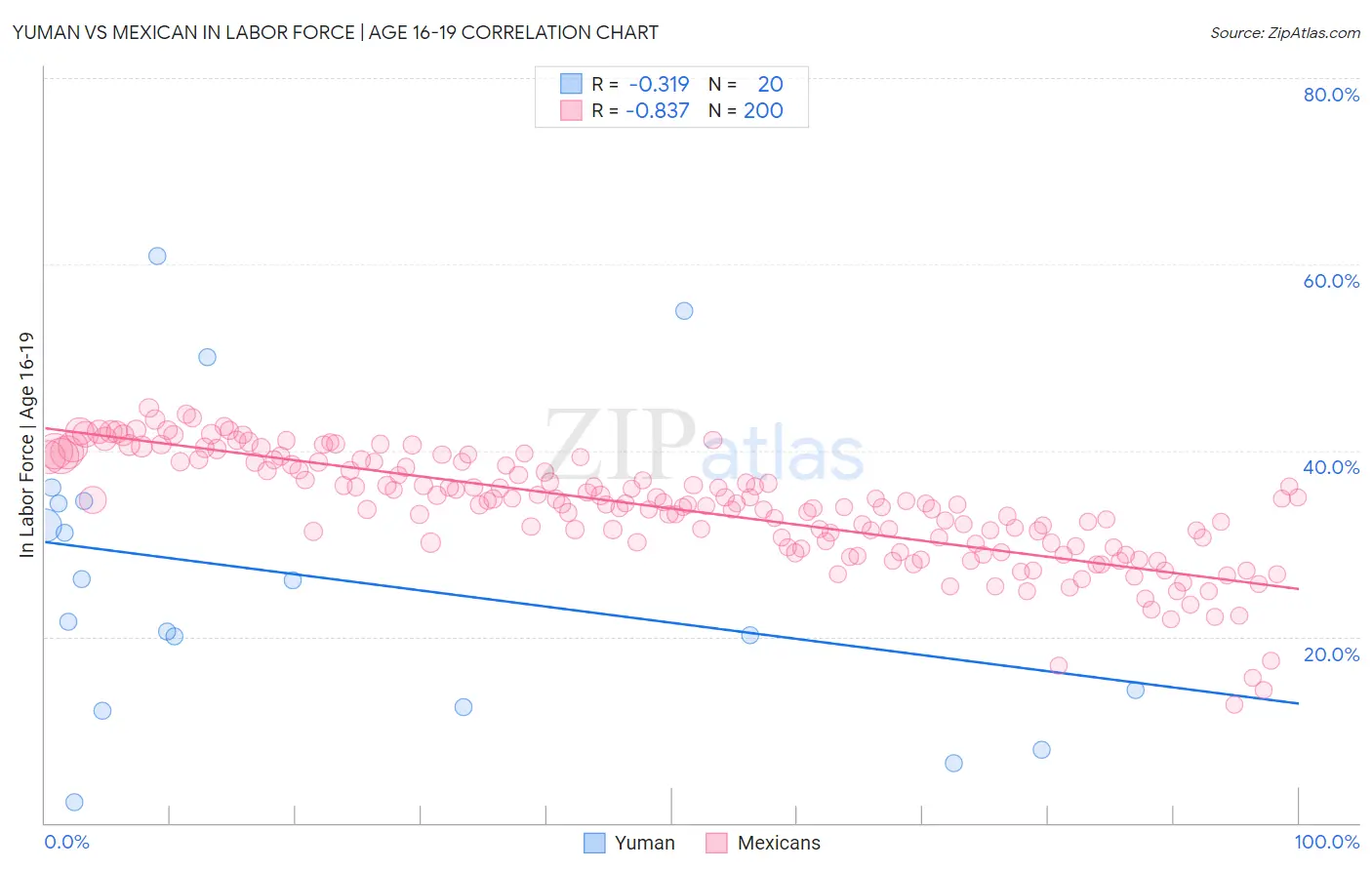 Yuman vs Mexican In Labor Force | Age 16-19