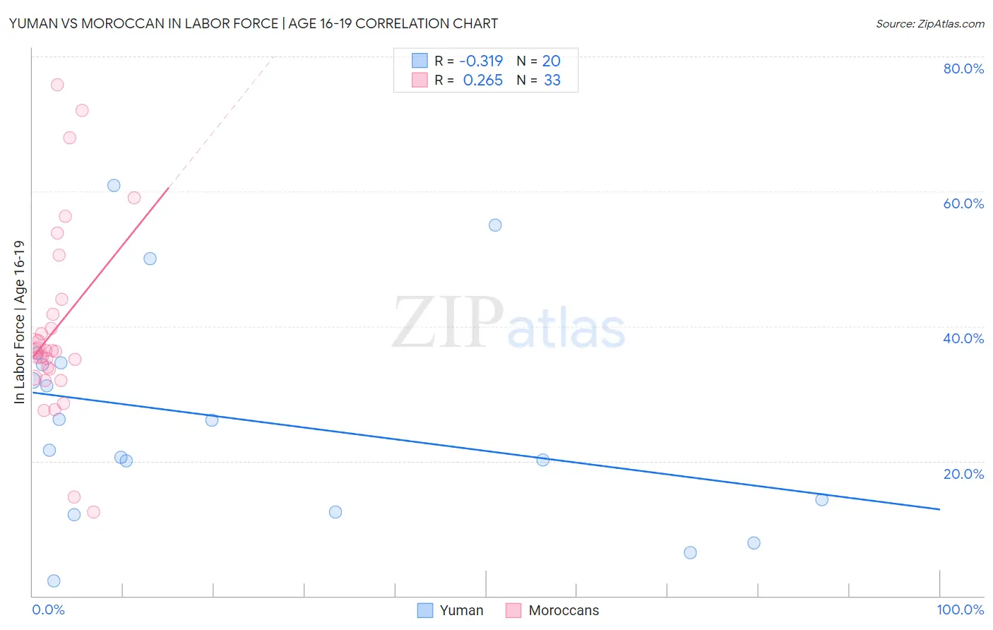 Yuman vs Moroccan In Labor Force | Age 16-19
