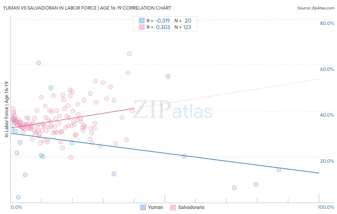 Yuman vs Salvadoran In Labor Force | Age 16-19
