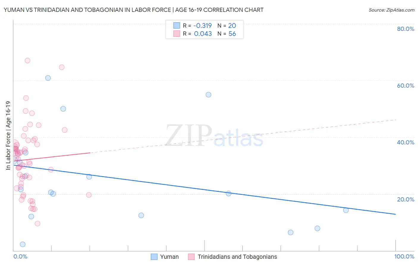 Yuman vs Trinidadian and Tobagonian In Labor Force | Age 16-19