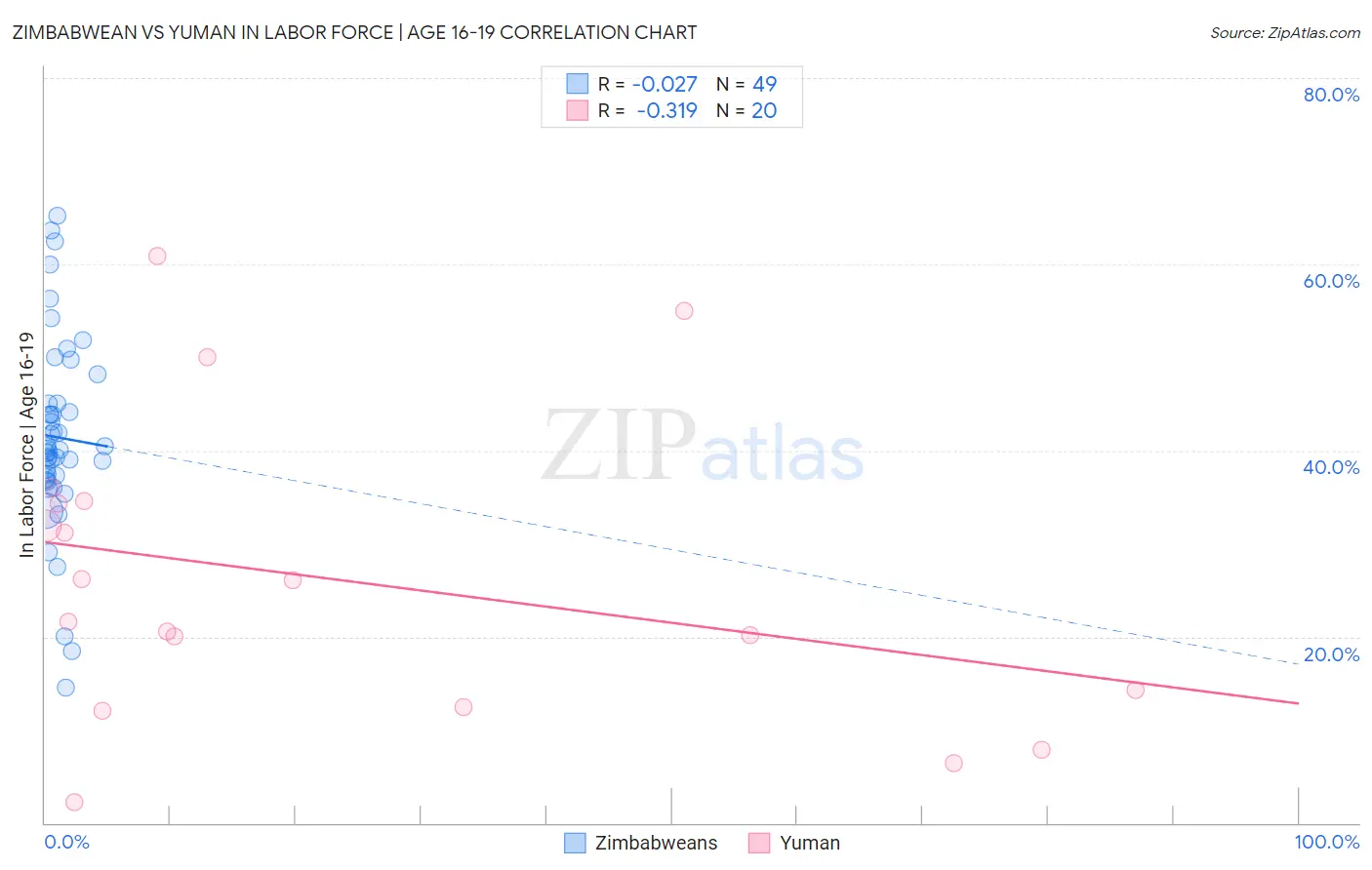 Zimbabwean vs Yuman In Labor Force | Age 16-19