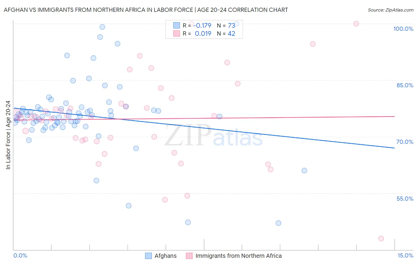 Afghan vs Immigrants from Northern Africa In Labor Force | Age 20-24