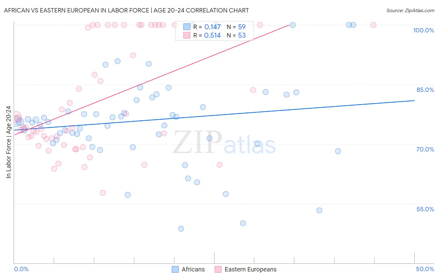 African vs Eastern European In Labor Force | Age 20-24