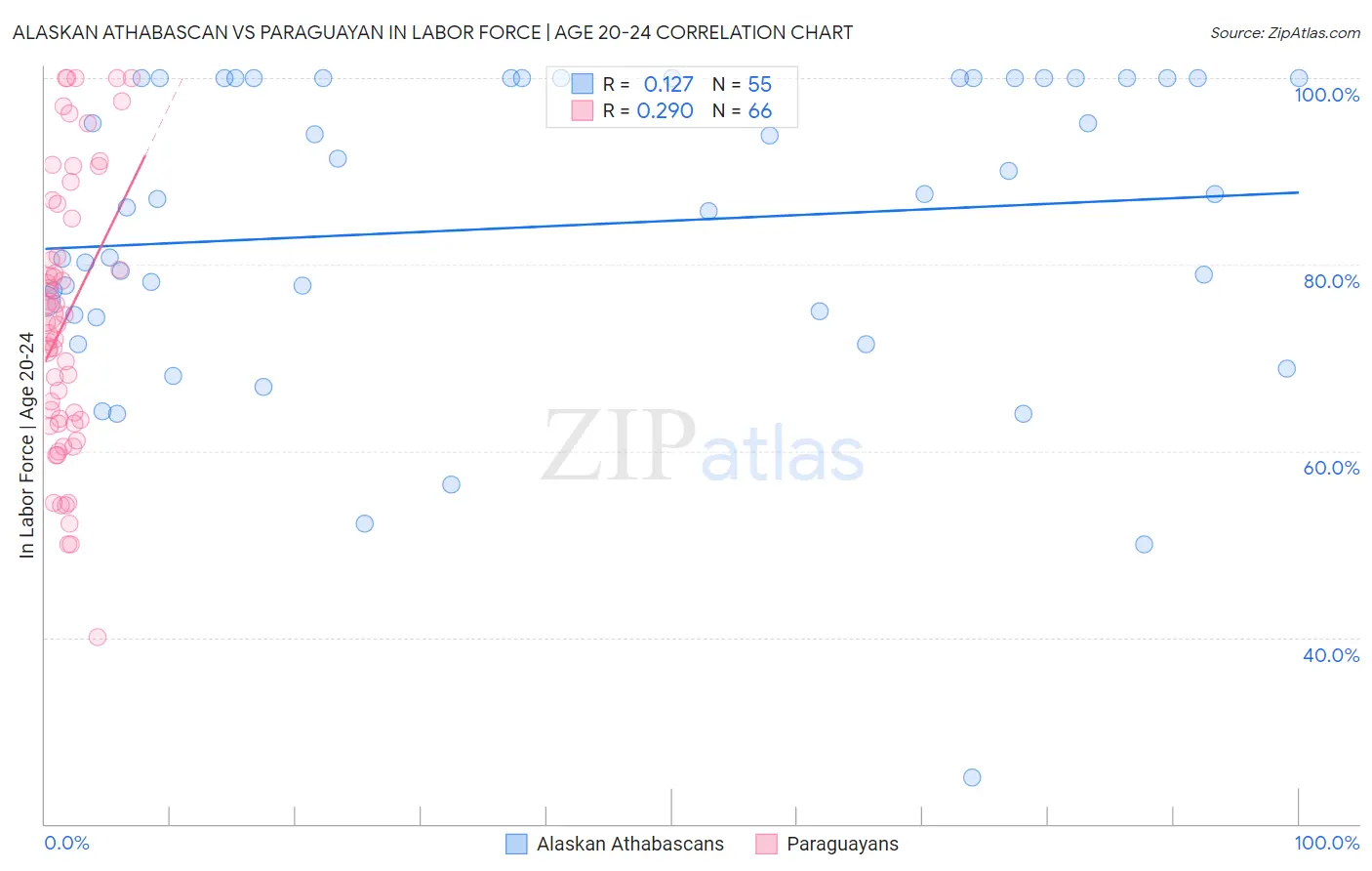 Alaskan Athabascan vs Paraguayan In Labor Force | Age 20-24