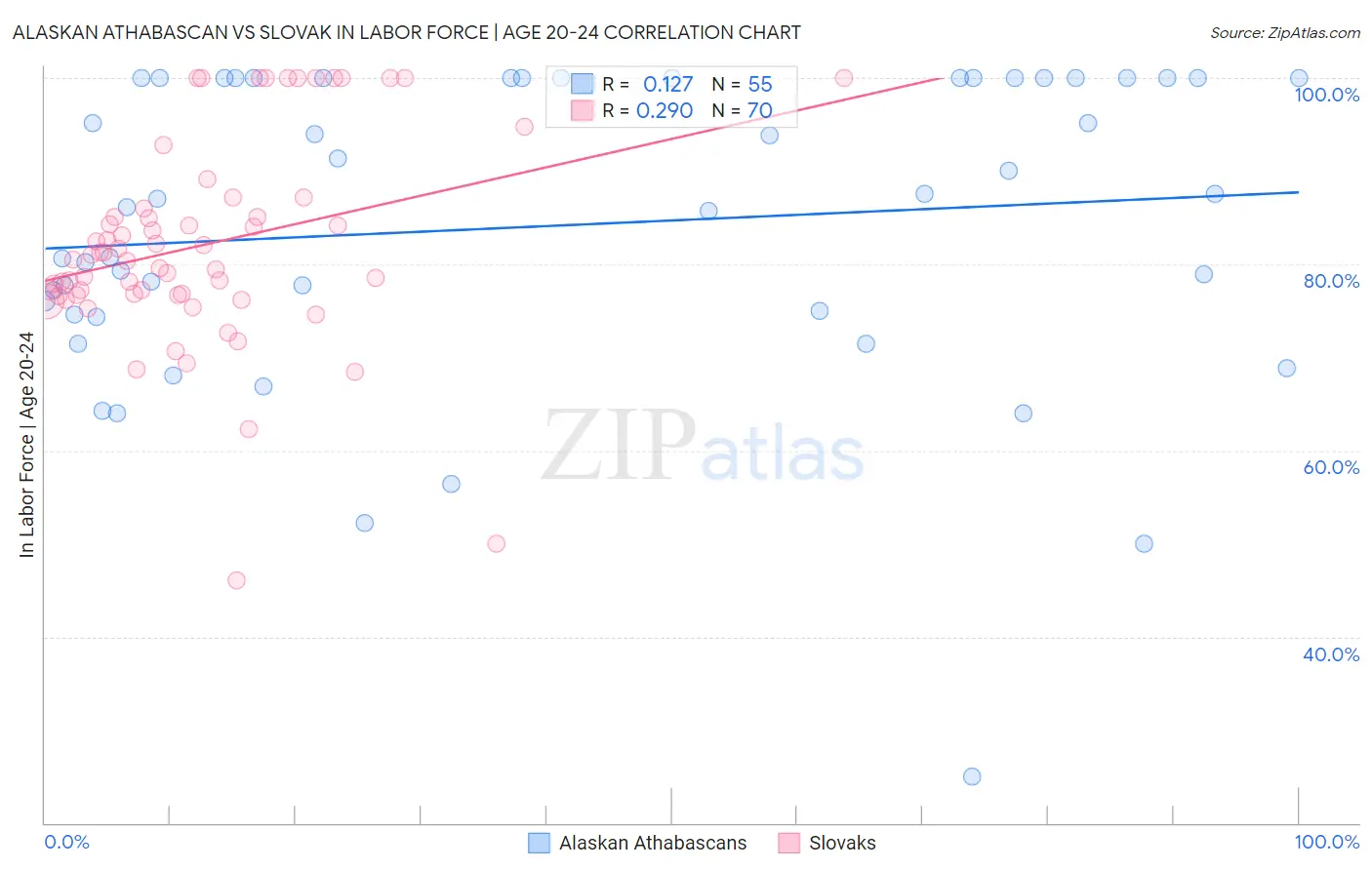 Alaskan Athabascan vs Slovak In Labor Force | Age 20-24