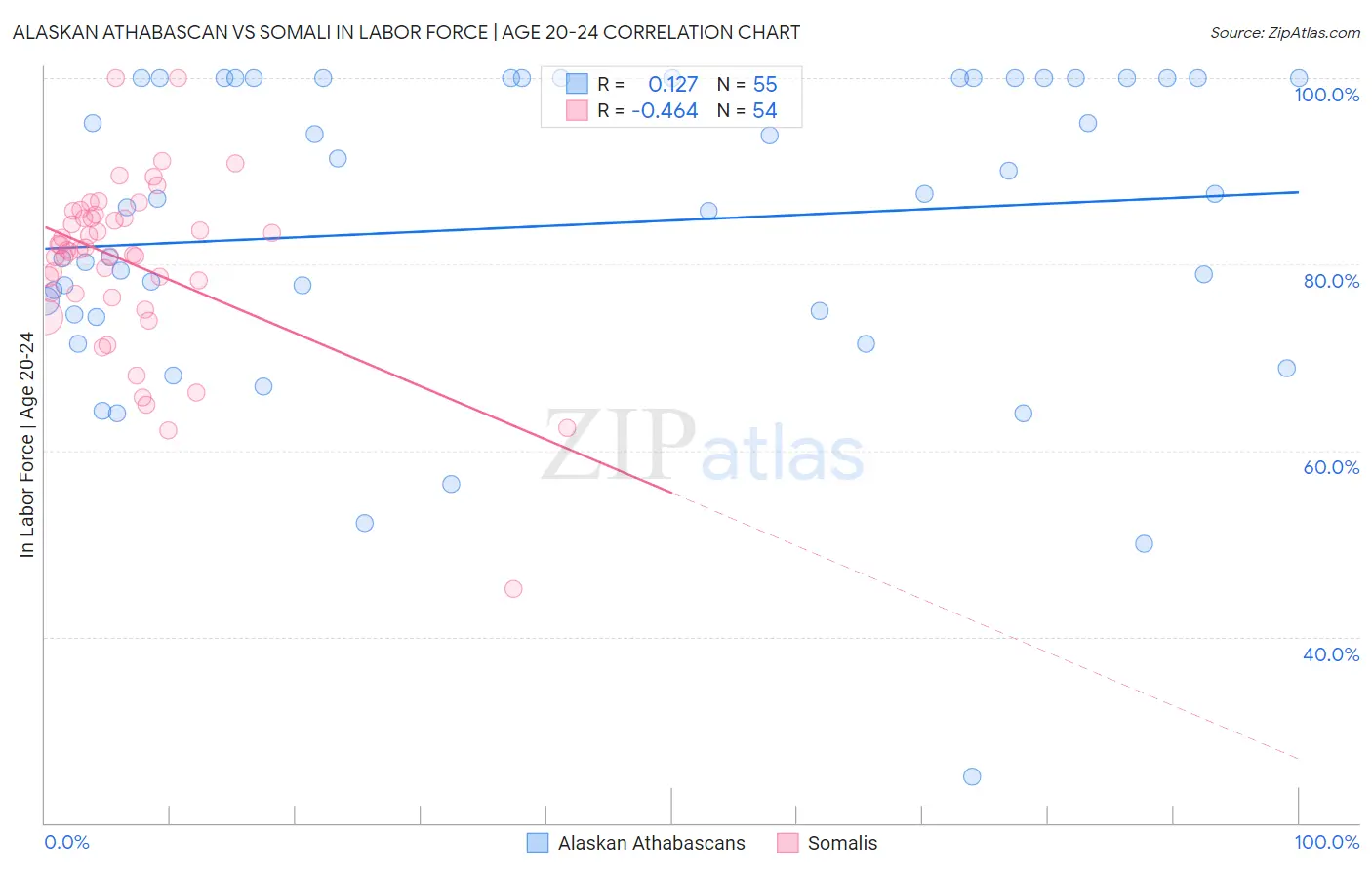 Alaskan Athabascan vs Somali In Labor Force | Age 20-24