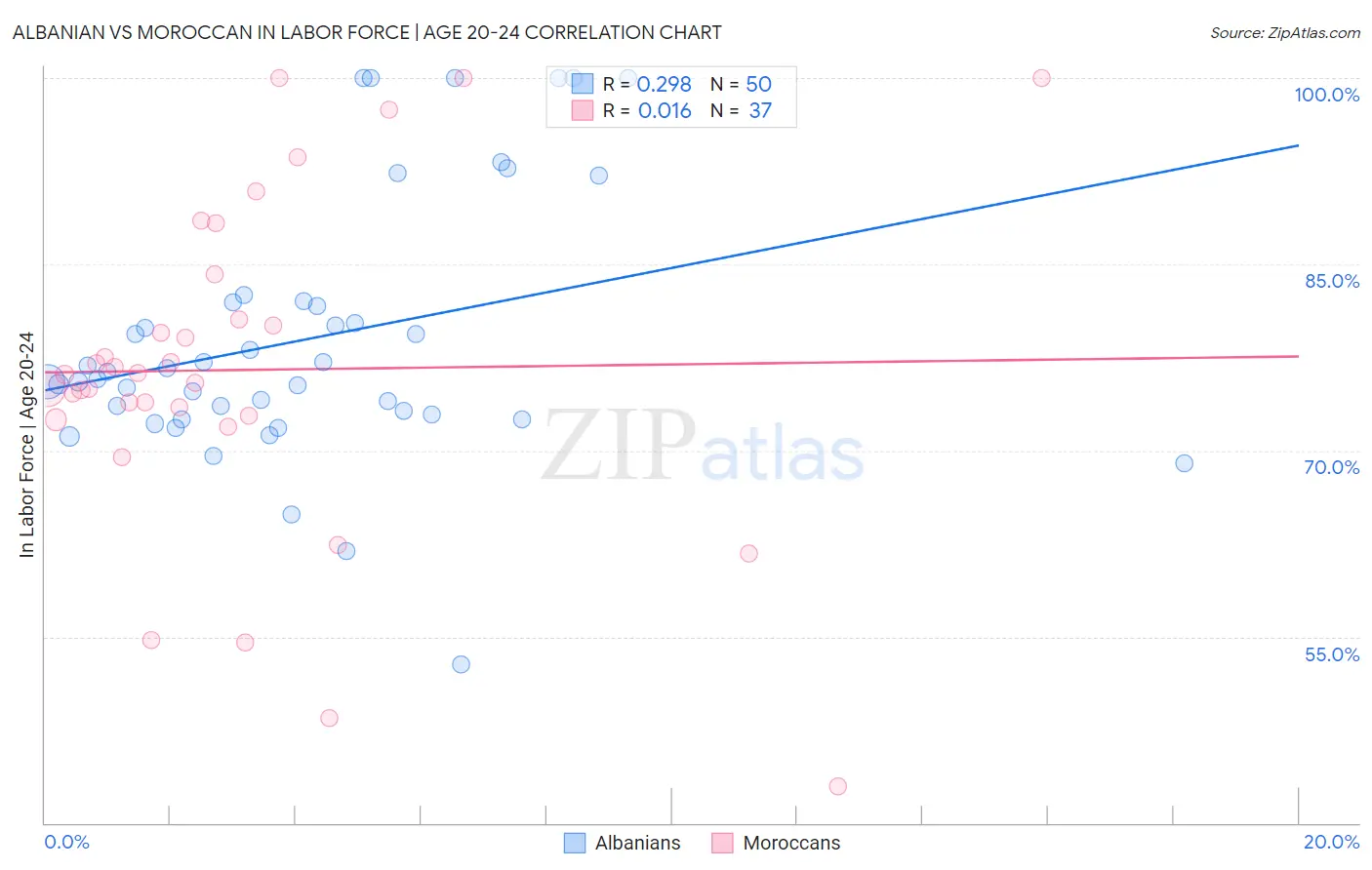 Albanian vs Moroccan In Labor Force | Age 20-24