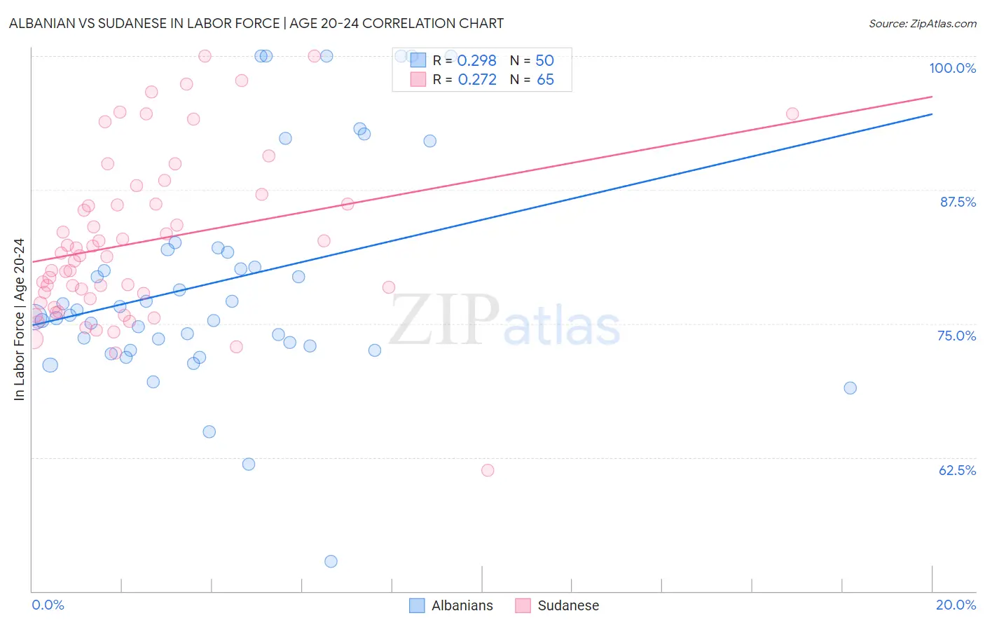 Albanian vs Sudanese In Labor Force | Age 20-24