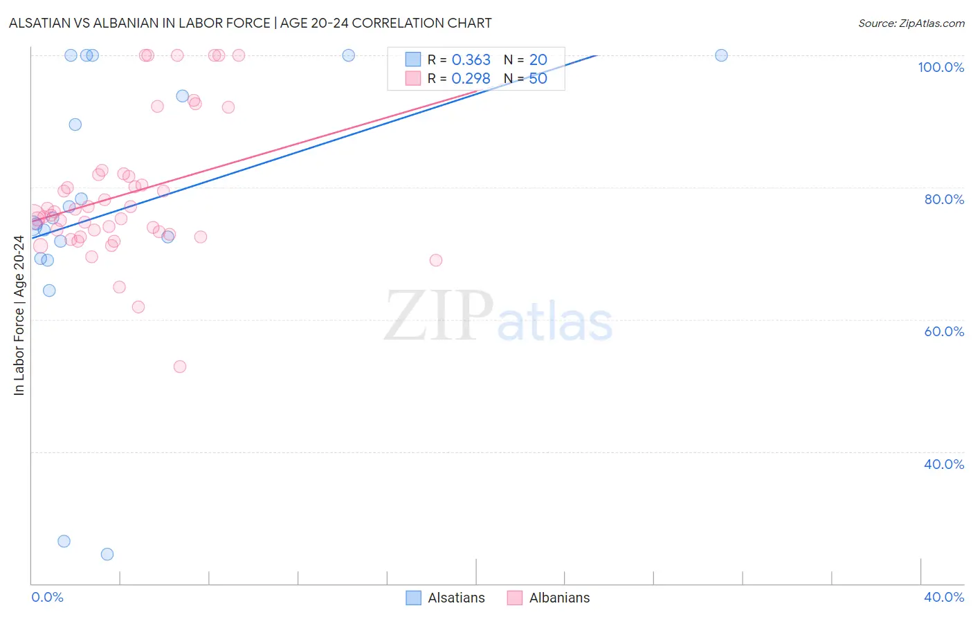 Alsatian vs Albanian In Labor Force | Age 20-24