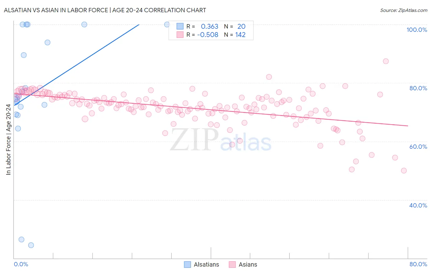 Alsatian vs Asian In Labor Force | Age 20-24