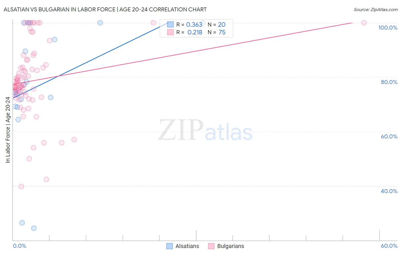 Alsatian vs Bulgarian In Labor Force | Age 20-24