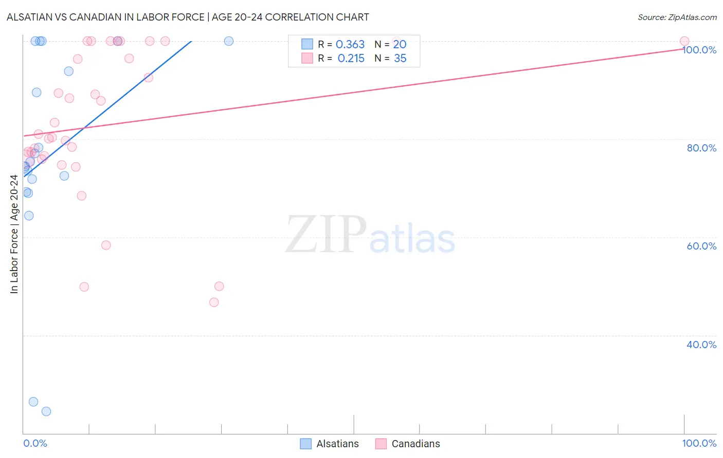 Alsatian vs Canadian In Labor Force | Age 20-24