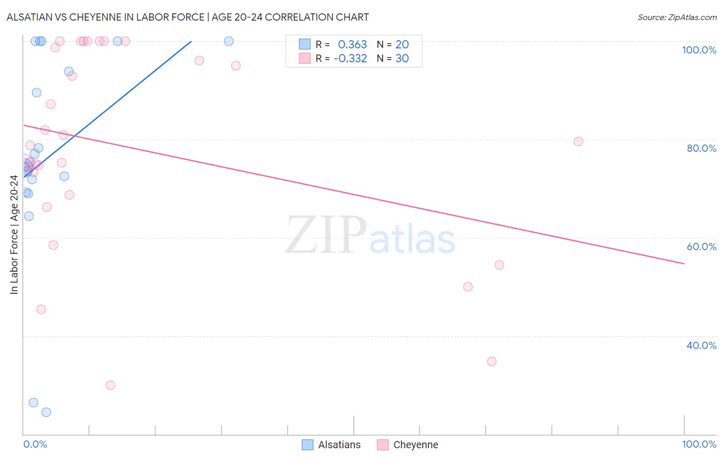 Alsatian vs Cheyenne In Labor Force | Age 20-24