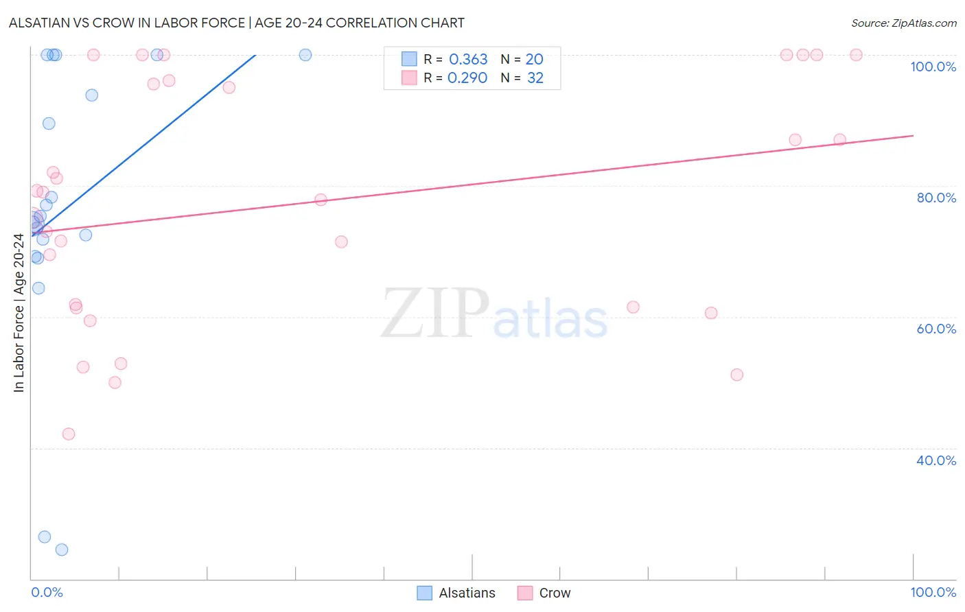 Alsatian vs Crow In Labor Force | Age 20-24