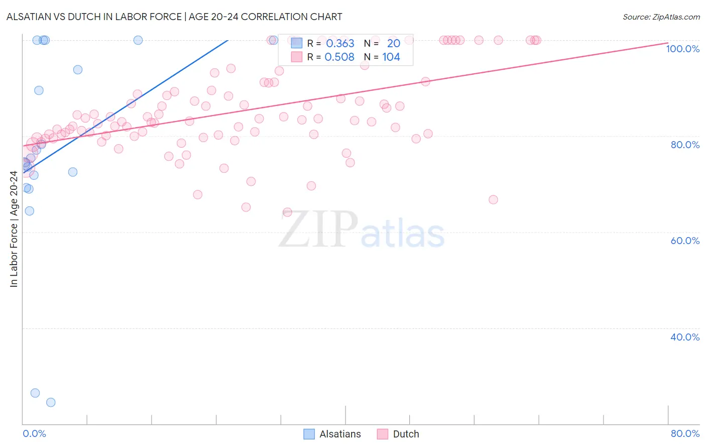 Alsatian vs Dutch In Labor Force | Age 20-24