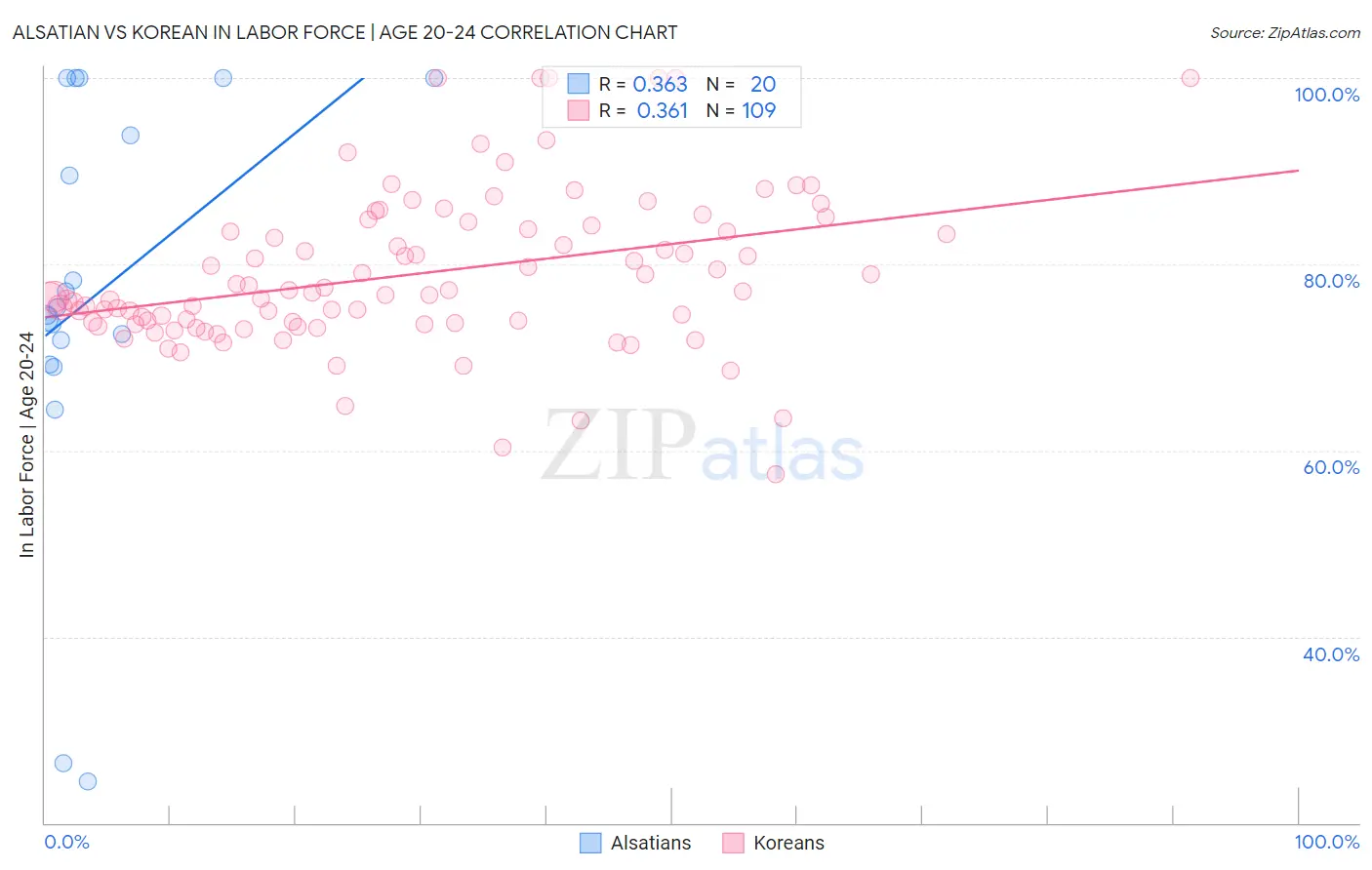 Alsatian vs Korean In Labor Force | Age 20-24