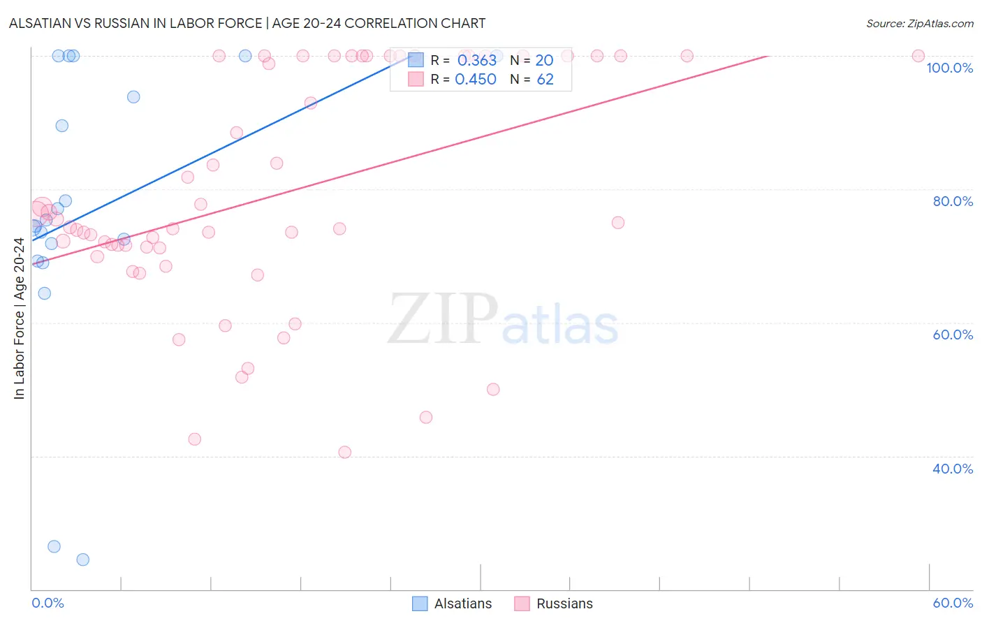 Alsatian vs Russian In Labor Force | Age 20-24