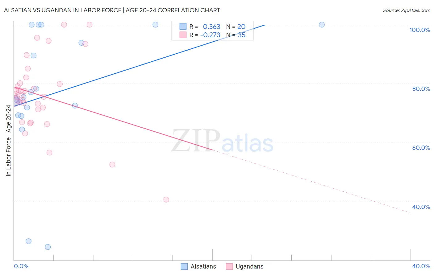 Alsatian vs Ugandan In Labor Force | Age 20-24