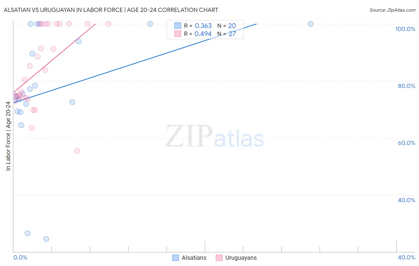 Alsatian vs Uruguayan In Labor Force | Age 20-24