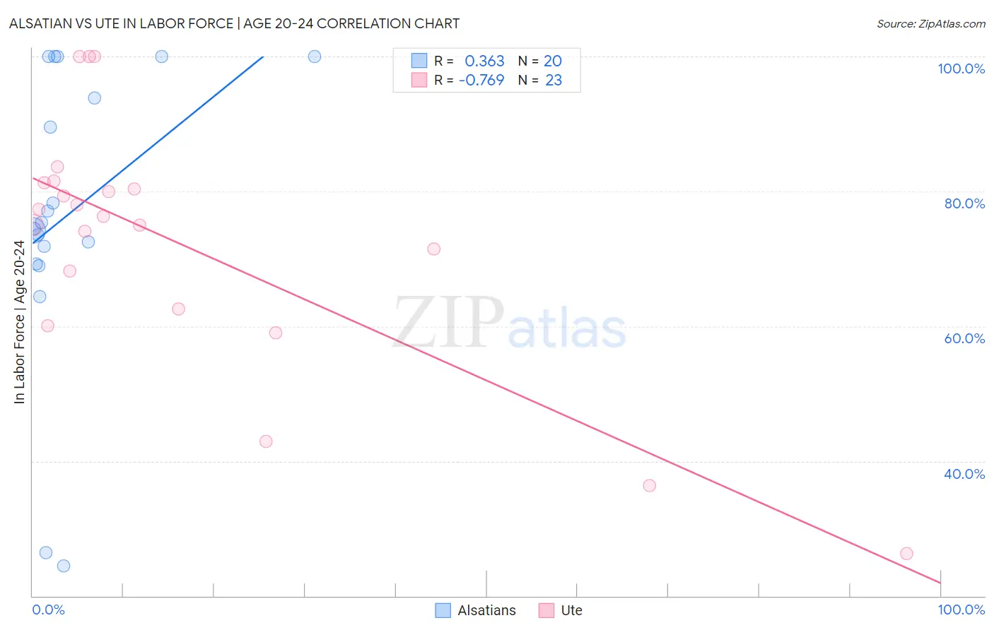 Alsatian vs Ute In Labor Force | Age 20-24