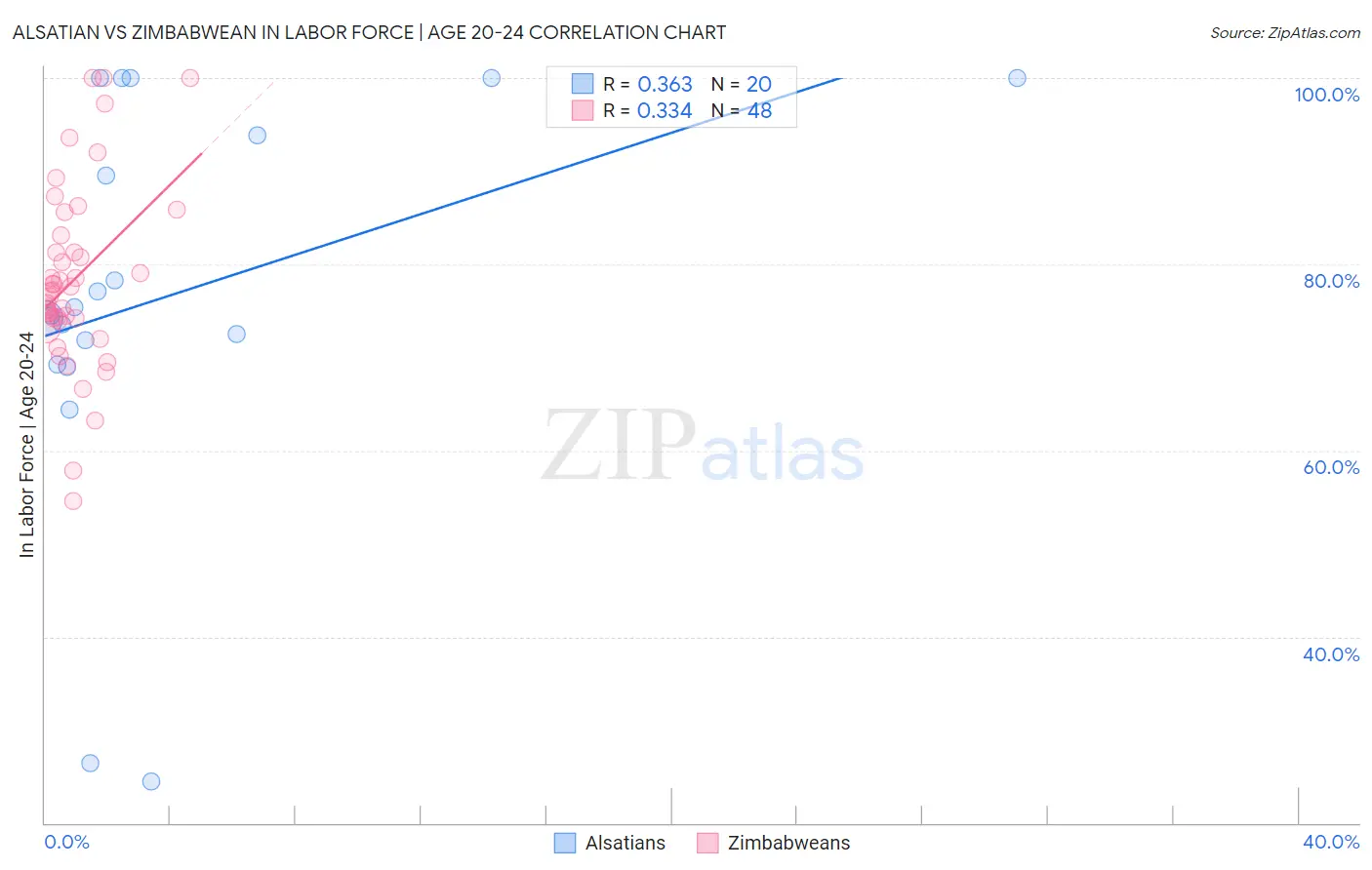 Alsatian vs Zimbabwean In Labor Force | Age 20-24