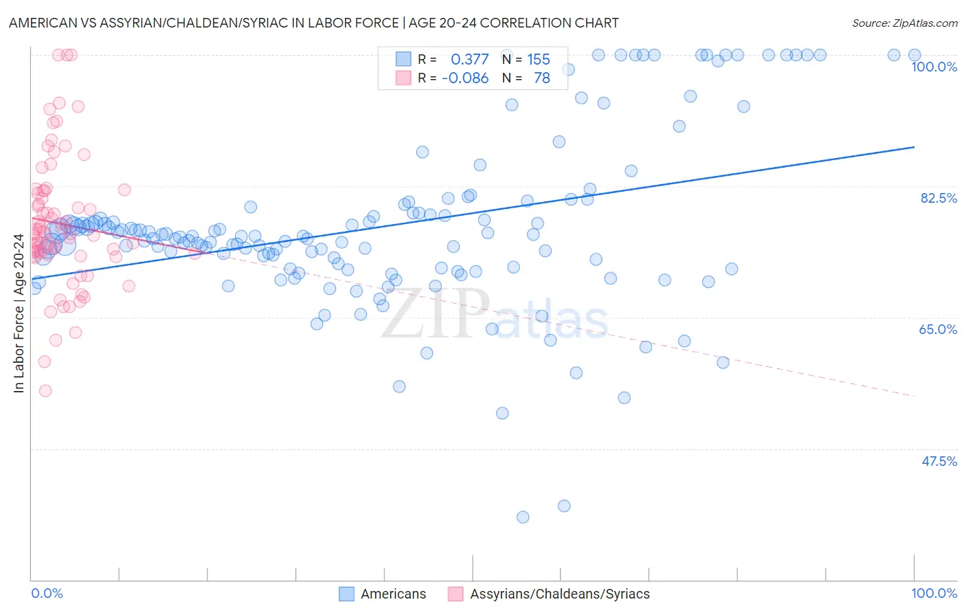 American vs Assyrian/Chaldean/Syriac In Labor Force | Age 20-24