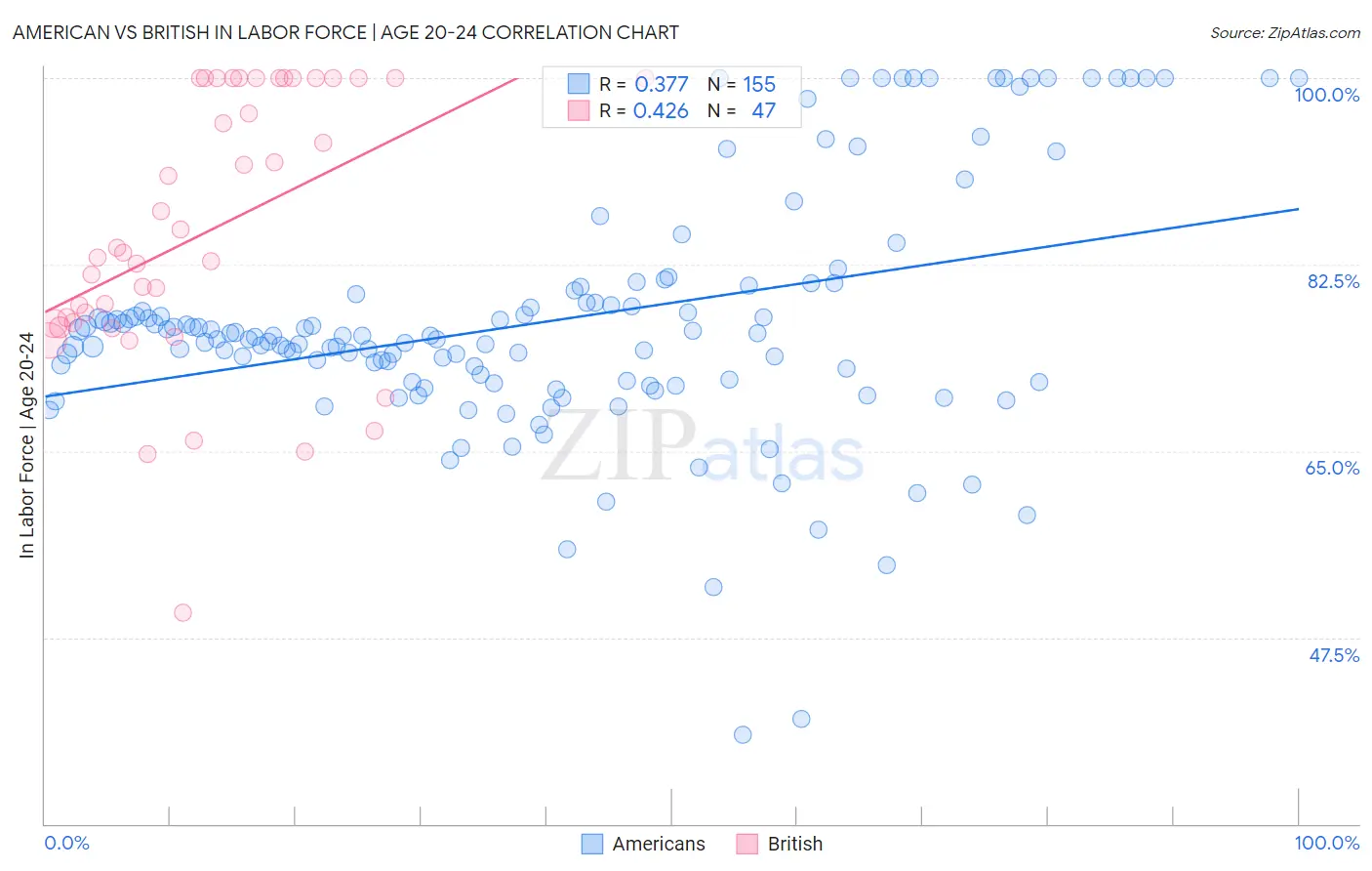 American vs British In Labor Force | Age 20-24