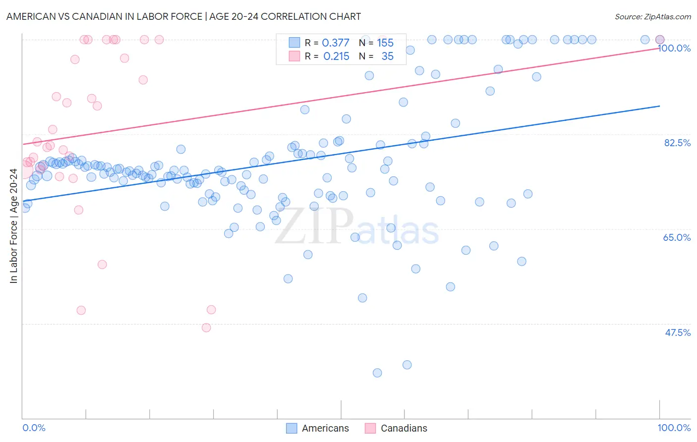 American vs Canadian In Labor Force | Age 20-24